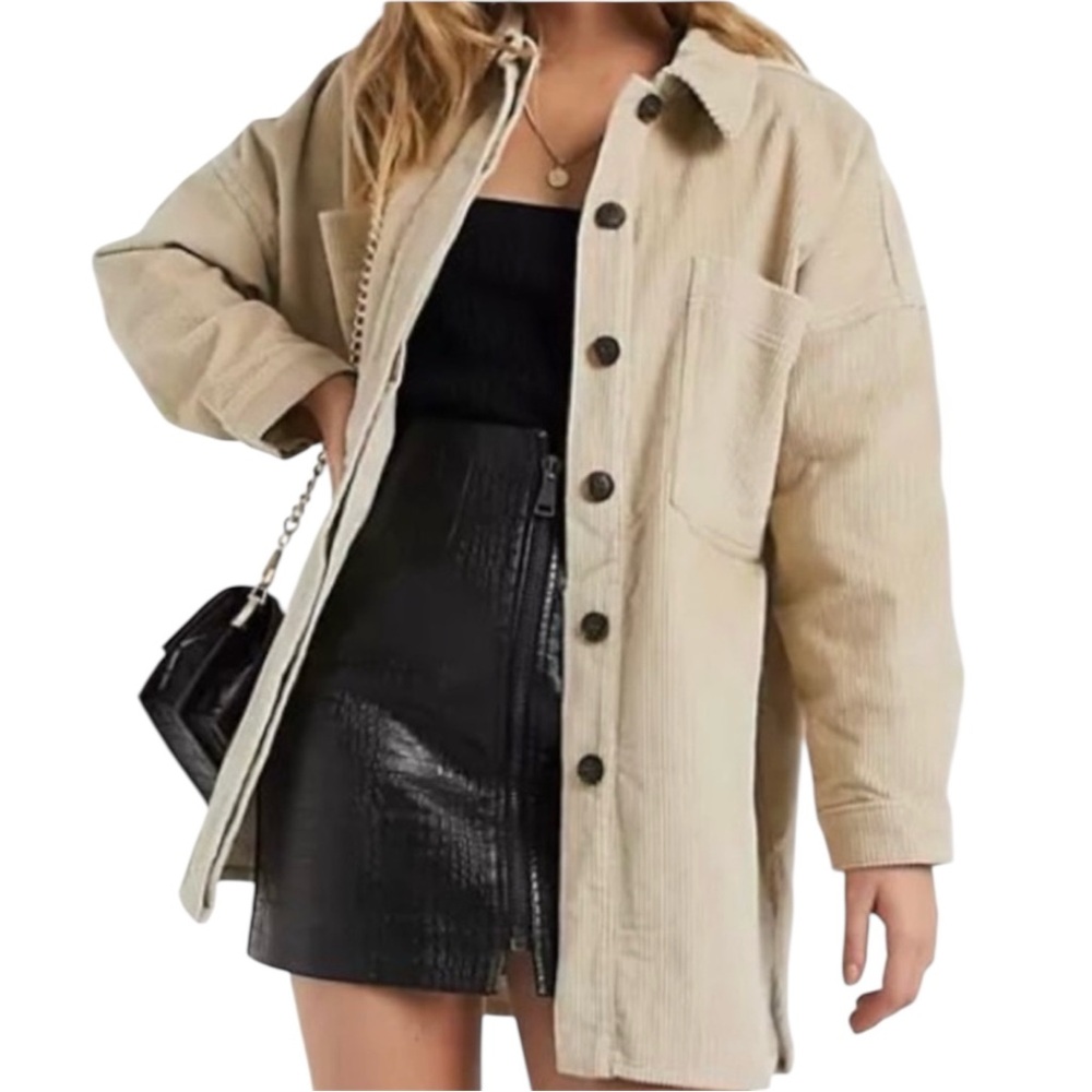 Vero Moda Beige Corduroy Shacket with Button Front